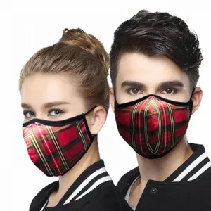 Reusable Washable Silvadure Printed Red Tartan Antibacterial Knitted Fashion Sports Mask thumbnail-1