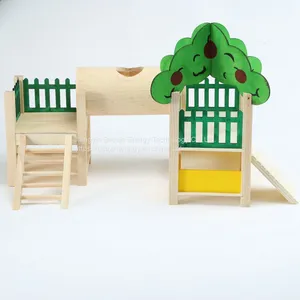 Gerbil Toys Dwarf Hamster Wood Platform Ladder Hanging Swing,Small,Climbing Kits Cage Accessories for Guinea Pig,Chinchilla,Hedgehog thumbnail-1