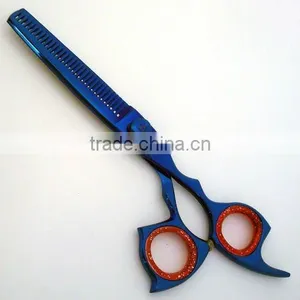 Fancy Rings Thinning Scissors Blue Titanium Coated 6.5" thumbnail-1