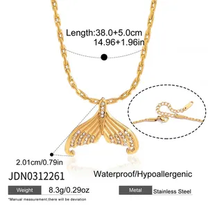 Gold Plated Stainless Steel Fan Shape Drop Earrings for Women CZ Stone Dangle Earrings Waterproof Hypoallergenic Jewelry Wholesale thumbnail-2