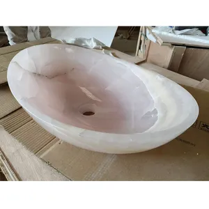 Natural Pink Onyx Marble Irregular Countertop Hand Wash Sink Factory Direct Custom Size for Hotel Villa Bathroom High-End Decor thumbnail-5