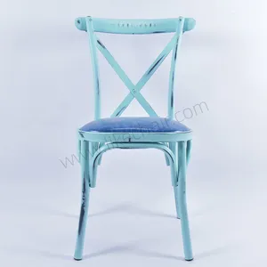 Langfang Factory's Antique Iron Cross X Back Outdoor Chair With Metal Frame for Indoor Wedding Parties and Hotel Use thumbnail-1
