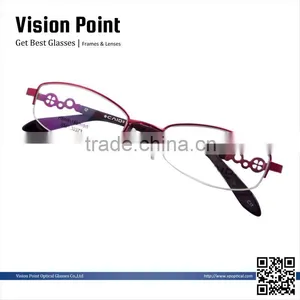 Fashion Style Women Metal Half Frame Eyeglasses Frame With Pattern Temple With Clear Lenses thumbnail-2