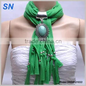 Oval Turquoise Stone Pendant Slide Scarf thumbnail-1