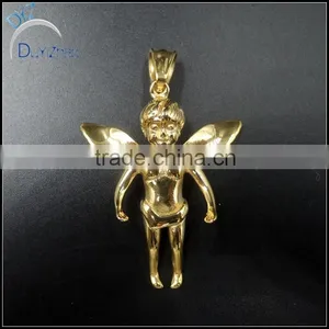 Stainless Steel Gold Plated Angel Spread Wing Pendant thumbnail-1