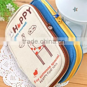 England Style Animal Print Plain Canvas Zipper School Pencil Case thumbnail-4