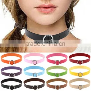 Hot Sexy Women Bijouterie Collar Punk Round Chain Goth Choker Harajuku Vintage PU Leather Neck Collar Maxi Necklaces Jewelry thumbnail-1