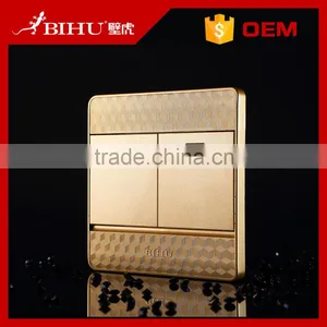 China Fashion Design BIHU Golden Color Panel 2 Gang Electrical Wall Switch Prices thumbnail-1