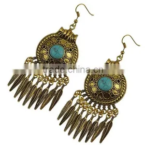 2016 Bohemian Fringed Leaves Tassels Vintage Turquoise Earrings thumbnail-1