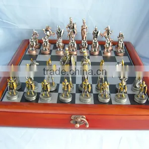 Warrior Knight Design Metal Chess With Board thumbnail-1