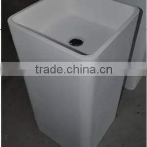 Wholesales Marble Wash Basin Price Free Standing Solid Surface Pedestal Wash Basin thumbnail-1