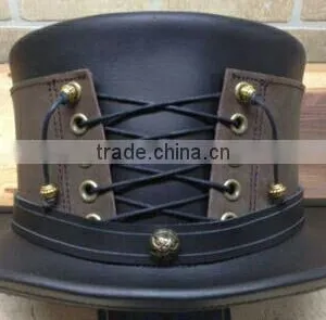 Steampunk Hat Victorian Corset Gothic Leather Top Hat 2 Tones thumbnail-2