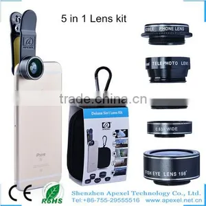 External Camera Lens for Android Phone 0.63x Wide Angle+15x Macro+198 Fisheye+2x Zoom+Filter 5 in 1 Phone Lens Kit thumbnail-1