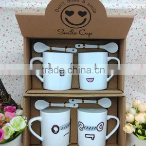 Hot Sale Ceramic Gift Mug Fine Porcelain Promotion Smile Mugs Porcelain Custom Printed Coffee Mugs With Spoon thumbnail-1