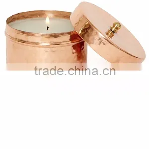 Hammered Round Box Votive With Cap Lid on it Votive T-light Holder thumbnail-1