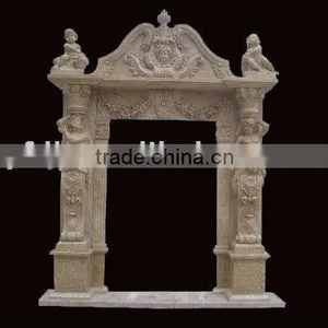 Hand Carved Marble Western European Fireplace With Statue Carved thumbnail-1