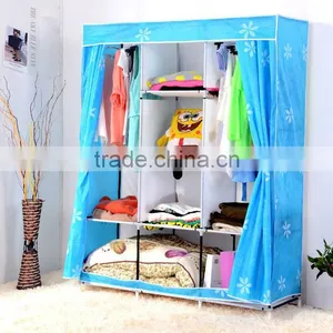 Yellow Cute Portable Wardrobe Clothes Rack Shelves Closet Storage Organizer thumbnail-6