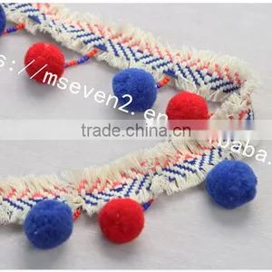 Newest Arrival Colorful 6.5cm Width Handmade Cotton Pom Pom Lace Trims thumbnail-5
