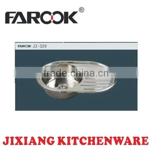 JZ-329 77*50cm Round Bowl Small Drainboard Stainless Steel Kitchen Sink thumbnail-1