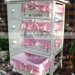 White Bathroom &bedroom Cabinet With 4 Drawers Wicker Storage Basket thumbnail-1