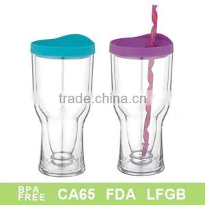 600ml Double Wall Plastic Insulated Tumbler With Lid and Tube thumbnail-1