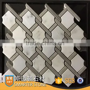 Oscar White Mix Cinderalla Grey Marble Basketweave Tile for Wall thumbnail-1