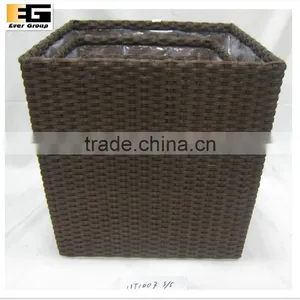 Square Dark Brown pe Wicker Planter With Pvc Linner thumbnail-1
