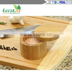 Round Bamboo Salt Box With Magnetic Closure is Eco-Friendly, 100% Organic Bamboo, Professional-Grade, Salt and Pepper Shaker thumbnail-2