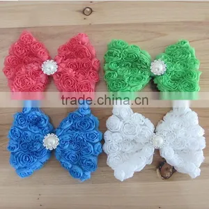CF0730 New Designs Small Bead Ruffle Rose Rossete Bow for Hair Clip Decoration. thumbnail-4