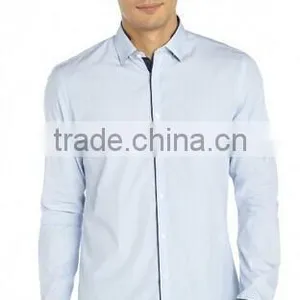 Blue Hairline Striped Cotton Woven Button Front Shirt (201411112) thumbnail-1