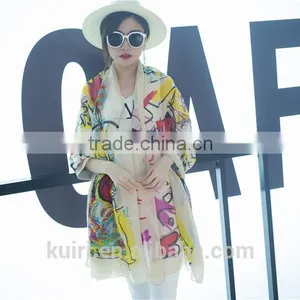 2016 Women Winter Long Scarf Shawl Spring Autumn Female Blue Silk Scarves Printed Summer Silk Beach Cover thumbnail-2