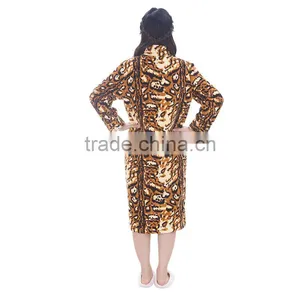 Women Sexy Animal Printed Fleece Fabric Bathrobe With Zipper thumbnail-2