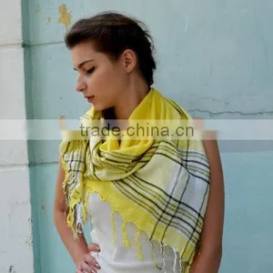 Yellow Cotton Shawl, Summer Scarf ,light Yellow Shawl, Beautiful Shawl, Head Scarf, Striped Scarf, Christmas Gift thumbnail-2