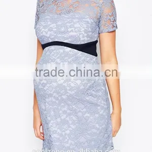 Contrast Waistband Bodycon Fit Lightweight Lace Preganat Women Dresses thumbnail-4