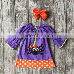 Baby Girls Spider Dress Girls Halloween Woven Fabric Dress Children Kids Halloween Party Dress Purple Dress With Clipbows thumbnail-1