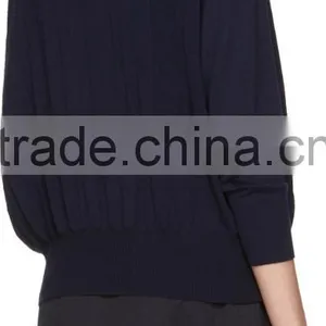 High Quality Long Sleeve Pleated Knit Wool Cardigan With Buttons Closure at Front thumbnail-3