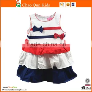 Latest Baby Cotton Frocks Designs Sleevess Tiered Bow Kids Dress thumbnail-1