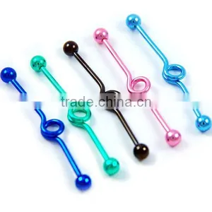 Wholesale New Hot Charm 14G 316L Surgical Stainless Steel Plate Anodized Colors Piercing Spiral Industrial Barbell Tongue Ring thumbnail-1
