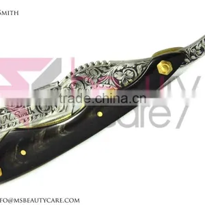 Stainless Steel Barber Razor Hand Engraved With Buffalo Horn thumbnail-3