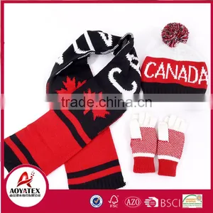 Jacquard Football Double Layers Scarf Hat Gloves Woven Acrylic Sets thumbnail-1