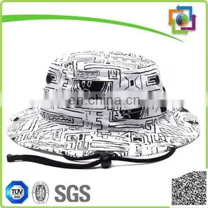 Bucket Hat With String Safari Bucket Hat Cap White Black Geo Print Bucket Hat thumbnail-1