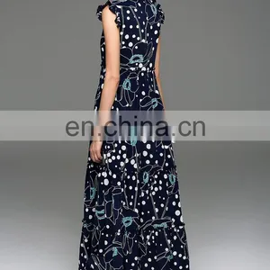 Frill Neck Floral Print Dress Maxi Designer Dress Woman thumbnail-4