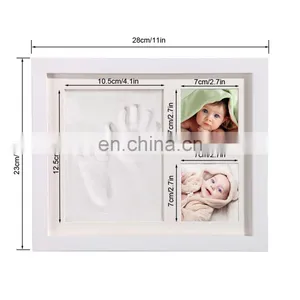 Solid Wood Newborn Baby Handprint and Footprint Inkpad Clay Display With 2 Photo Frames Kit for Keepsake thumbnail-2