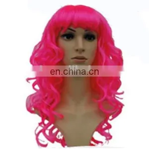 MCW-0372 Party Masquerade Synthetic Long Women Hot Curly Pink Wig thumbnail-1