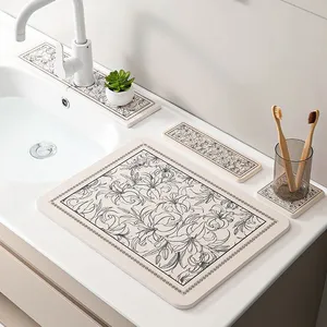 Custom Printed Stone Bath Mat Set, Diatomite Coaster, Soap Tray, Faucet Mats thumbnail-1