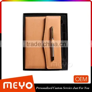 Offical Brown Leather Notebook With Locker With Silver Ballpoint Pen Gift Set thumbnail-1