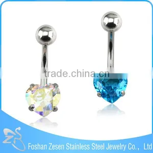 2016 New Arrival Surgical Steel Heart Zircon Hypoallergenic Clip on Belly Button Rings thumbnail-1