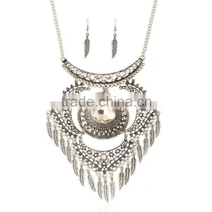 Turkish Jewelry Set Ethnic Antique Silver Choker Necklace With Tassel Leaf Pendant thumbnail-4