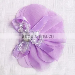 Wholesale Handmade 3" Chiffon Fabric Rhinestones With Pearls Bow,chiffon Pealrs Flower Brooches Hair Bow thumbnail-4