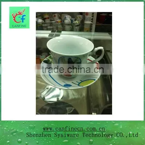 Special Design Ceramic Mug Blue Yellow White and Saucer thumbnail-1